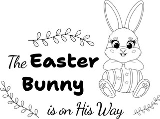 Black and white Easter clipart – lettering, bunny, and festive eggs