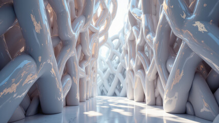Obraz premium A digital rendering of a detailed molecular structure within a medical setting.