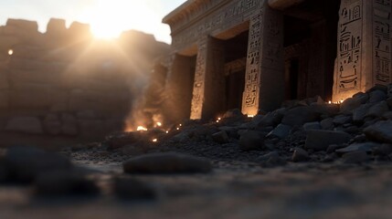 Fototapeta premium Ancient Stone Temple Ruins at Sunset