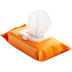 Pack of Wet Wipes with One Tissue Pulled Out, Isolated on White