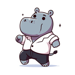 Fototapeta premium Hippo dancer in formal shirt and black pants. Vector illustration perfect for entertainment industry, performance arts, professional dancing and rhythmic movement concepts.