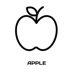 Apple editable stroke outline icon isolated on white background flat vector illustration, black outline, Pixel perfect