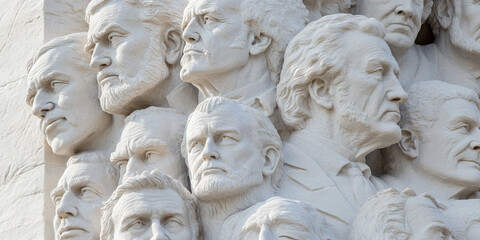 Naklejka premium Relief Sculpture of Multiple Male Heads