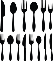 Simple Black Silhouette Set of Cutlery