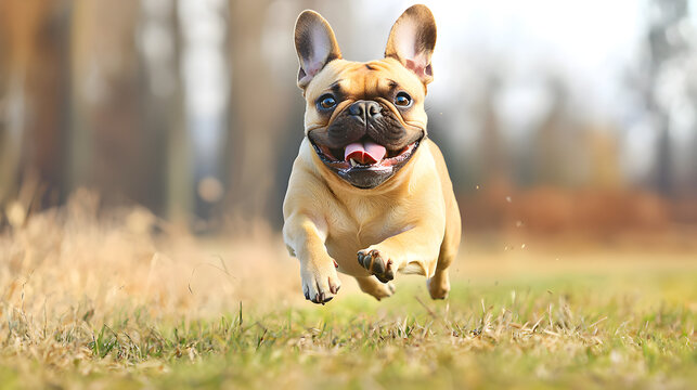 Playful french bulldog running in a field outdoor action photography natural environment joyful moment