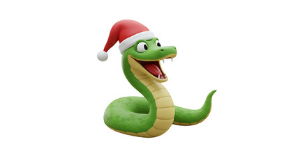 Fototapeta premium Festive Cartoon Snake Smiling Wearing a Christmas Hat Illustration