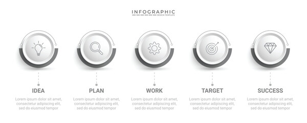 Infographic Illustration design template with icons and 5 options or steps. Can be used for process, presentations, layout, banner,info graph. element timeline 5 step option point infographics designs