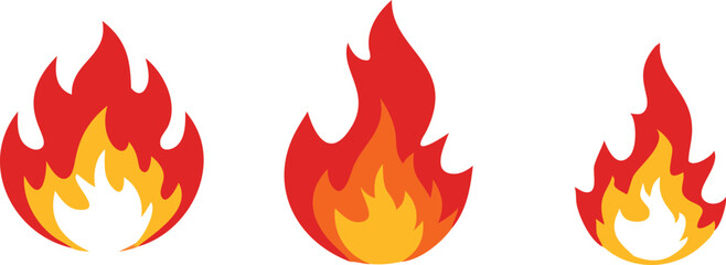Three Cartoon Fire Icons in Different Stages of Intensity