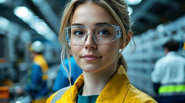 Confident Engineer at Work: A determined engineer, clad in safety glasses and work attire, exudes confidence and competence in an industrial environment.