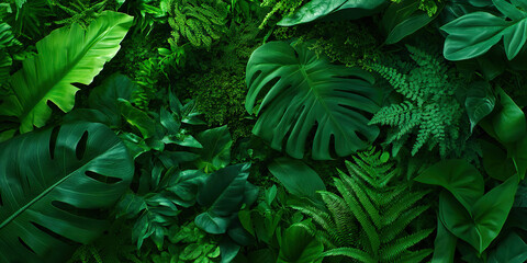 Fototapeta premium Collection of Dark Green Tropical Foliage