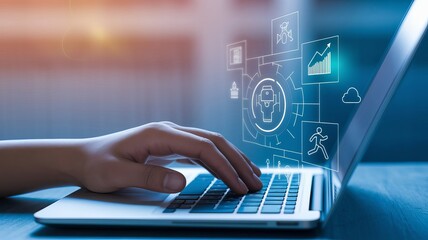 Digital Technology Innovation Modern Laptop Interface Futuristic User Experience Design Online Business Network Data Processing Smart Technology Advanced Computing Global Network Connection           