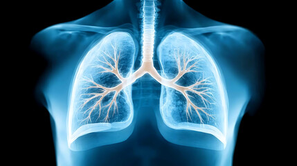 Radiographic examination of human chest with lungs highlighted medical imaging clinical setting x-ray view health awareness