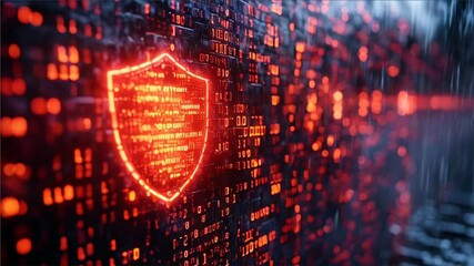 Futuristic Cybersecurity Shield Concept on Digital Background. Digital cybersecurity concept with a protective shield hologram over a circuit interface, symbolizing data protection - Powered by Adobe