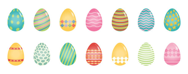 Easter eggs icons in a flat design. Set of Easter eggs