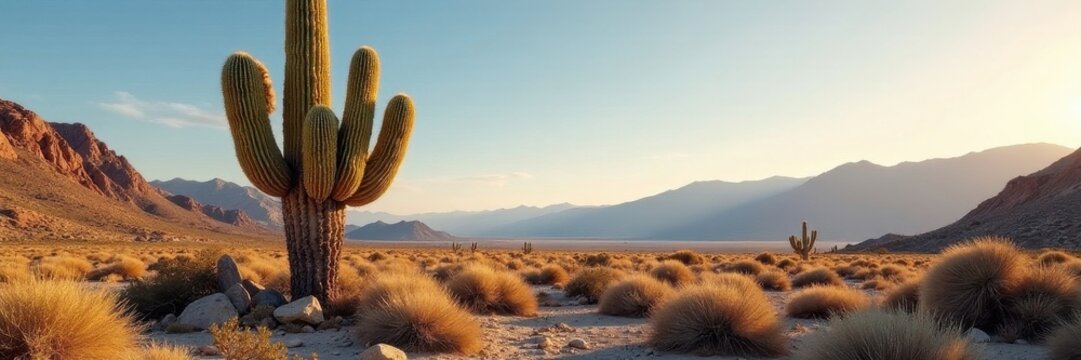 Ancient giant cardon cactus, stark desert setting, arid, flora