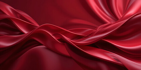Fototapeta premium A luxurious, flowing red fabric with smooth, wavy folds that resemble soft dunes. The deep crimson hue enhances the richness of the texture, creating a sense of elegance and sophistication. The lighti