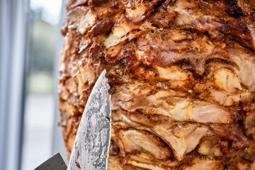 Rotating Spit of Juicy Shawarma Meat