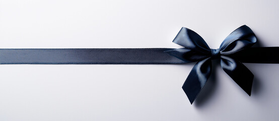 Elegant navy blue ribbon with bow isolated on white background, perfect for gift wrapping or decoration. This stylish accessory adds touch of sophistication to any occasion