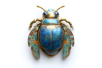 Egyptian Scarab Amulet Top View isolated on white background