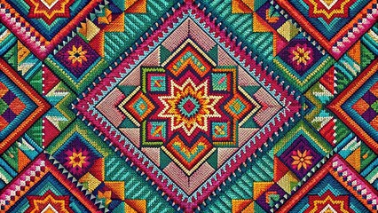 Intricate stitched abstract geometric designs.