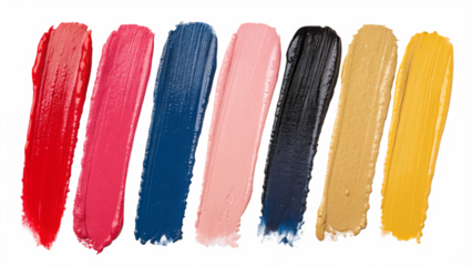 colorful lipstick smudges isolated on white background, set of watercolor brush strokes