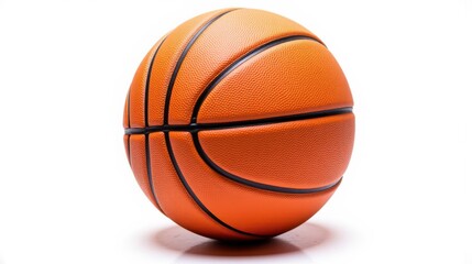 Fototapeta premium High-quality basketball isolated on a white background. Textured orange ball used for professional and recreational play. Ideal sports equipment for games, training, and competitions