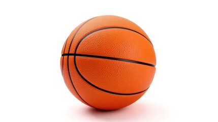 Fototapeta premium High-quality basketball isolated on a white background. Textured orange ball used for professional and recreational play. Ideal sports equipment for games, training, and competitions