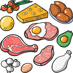 Premium Surf & Turf Ingredients - Hand-Drawn Illustration