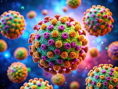 Microscopic view of canine parvovirus. Animal disease research.