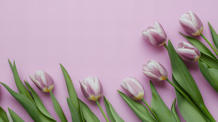 Fototapeta premium Deep purple tulips bouquet with lush green leaves on a rich purple background, elegant floral composition for romantic occasions, weddings, Mother’s Day, and sophisticated botanical decor