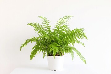 Obraz premium lone verdant indoor plant extends its graceful vivid green fronds against pristine white backdrop perfect for showcasing