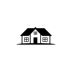 Minimalist Black and White House Illustration with Simple Geometric Design, Representing Home and Shelter.