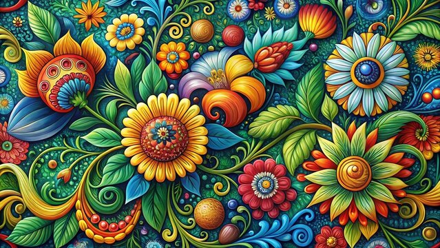 Surreal Ukrainian Karakoko Line Art: Whimsical Floral Fantasy