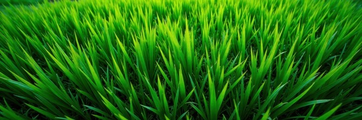Dense green grass carpet overhead shot Fine details of blades , spring, earth