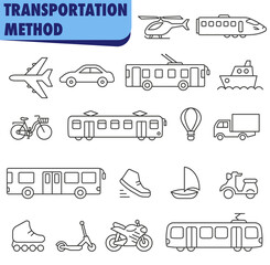Set of transport icons. Different types of transport. Road, rail, air, water transport.
