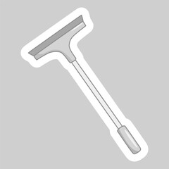 Sticker with squeegee cleaning tool with long handle for window washing, vector