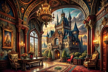 Obraz premium Detailed enchantment, etched in castle stone.