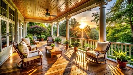 Fototapeta premium Create a charming outdoor living space with a wrap-around porch. Maximize your home's curb appeal and enjoy the great outdoors.