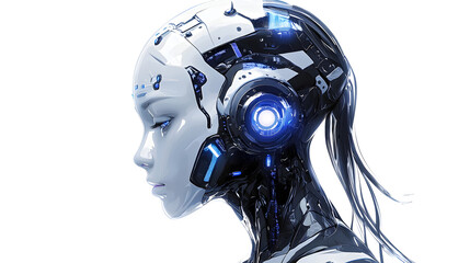 Futuristic robot portrait digital art sci-fi aesthetic cybernetic environment close-up view innovation concept