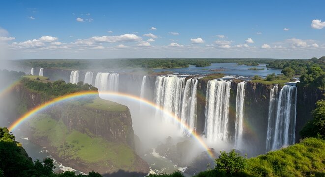 Victoria Falls Waterfall with Rainbow, Zimbabwe Africa