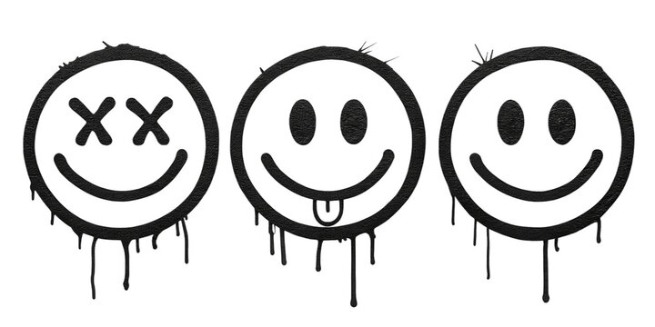 contemporary street art smileys with different expressions isolated on transparent background