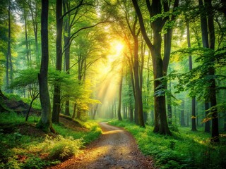 Obraz premium Wander nature's pathway through the captivating woods.