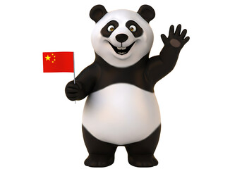 Naklejka premium Cartoon Panda Waving Holding Flag Greeting and Showing China
