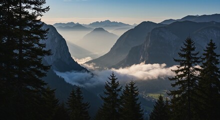 Breathtaking Mountain Landscape with Morning Mist