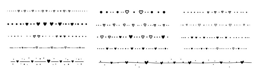 romantic heart dividers and decorative lines black and white vector set