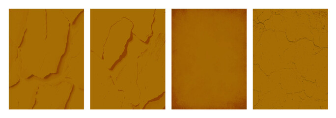 Set of Brown Dark Orange Old Walls Background with Cracked Texture. Vector Illustration