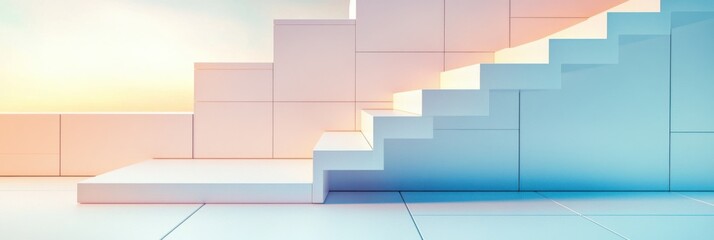 Fototapeta premium Frosted glass geometric blocks create a stair like composition on a silver background