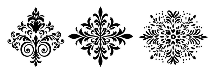 set of vintage ornamental floral emblems black and white vector design