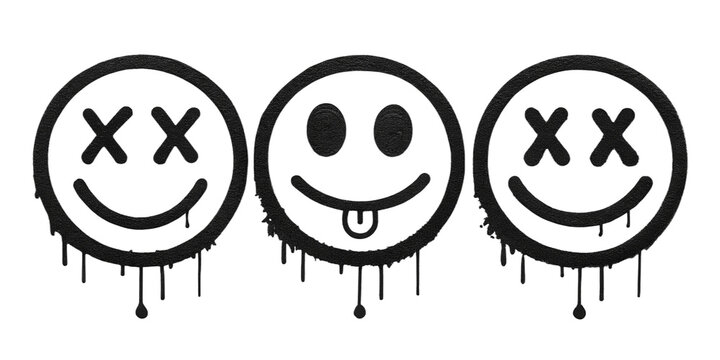 modern dripping smiley face illustrations for graphic design, isolated on white