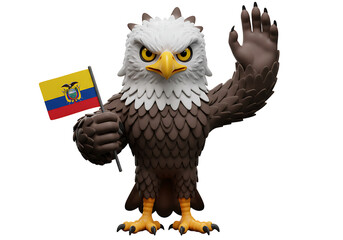 Fototapeta premium Eagle Cartoon Character Holding Flag with Raised Hand on White Background